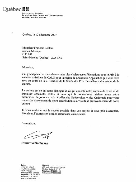 Lettre Ministre